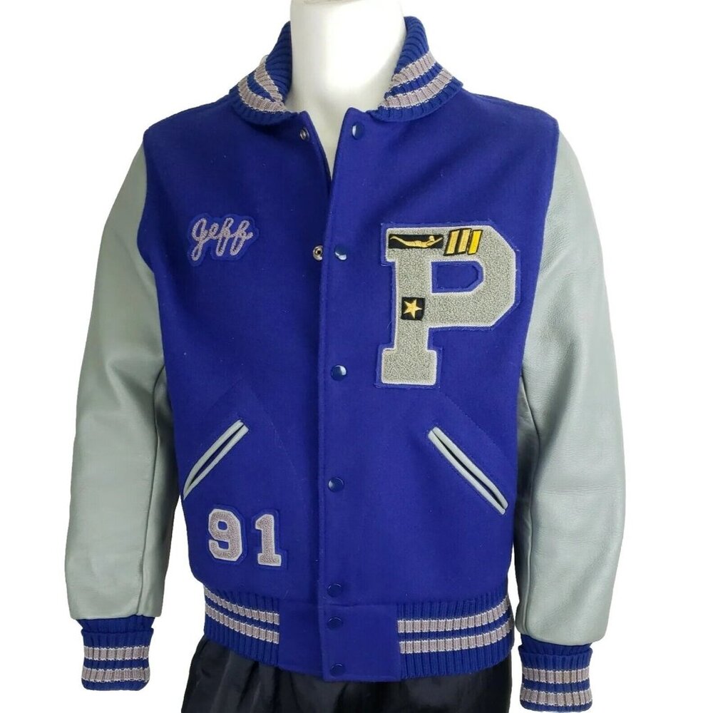 Vtg Letterman Jacket Leather Wool Mens 42 Blue Gray Varsity Athletics Pullman WA